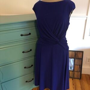 Lauren Ralph Lauren Dark Purple Cap Sleeve Faux Wrap Midi Dress Size 14